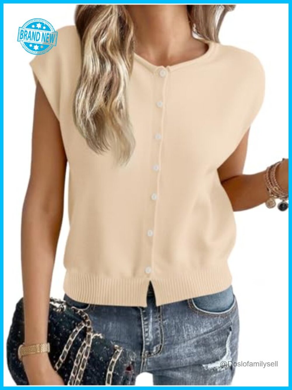 Cap Sleeve Sweater Vest Casual Knit Button Cardigan Top